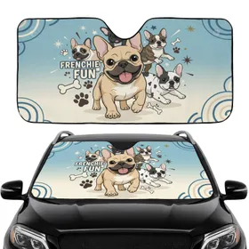 Fawn French Bulldog Pack Paw Prints Bone Shapes Star Bursts - Dog Lover Gift for Pet Owners Car Sunshade