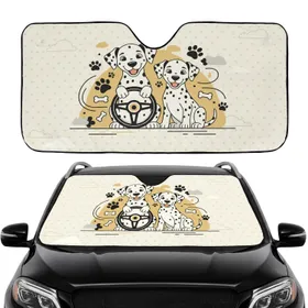 Dalmatian Puppies Steering Wheel Road Paw Prints Car Decor - Pet Lover Gift Car Sunshade