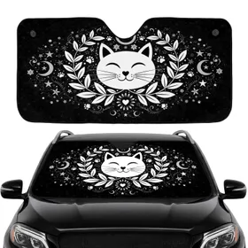 Cat Face Leafy Branches Moons Stars - Cat Lover Home Decor Gift Car Sunshade