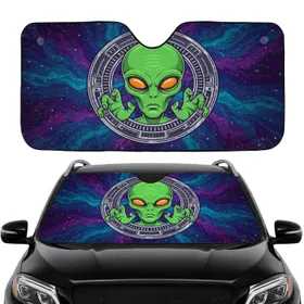 Alien Orange Eyes Spaceship Portal - Travel Accessory Gift for Sci-Fi Fan Car Sunshade