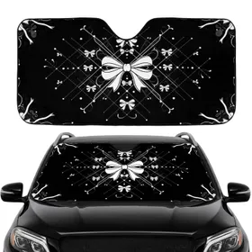 Intertwined White Bows Pearl Dots Diamond Lattice - Vehicle Decor Gift Car Sunshade