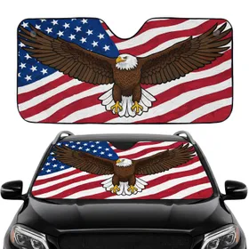 Bald Eagle American Flag Independence Day Patriotic Car Accessory for Veterans Car Sunshade