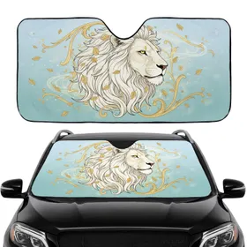Majestic White Lion Golden Mane Scrollwork - Home Decor Gift for Wildlife Lovers Car Sunshade