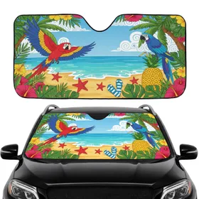 Red Macaw Blue Macaw Tropical Beach - Travel Essentials Wildlife Lover Gift Car Sunshade