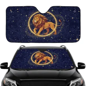 Regal Lion Golden Ring Vibrant Mane Cosmic Nebula - Luxury Car Decor Gift Car Sunshade
