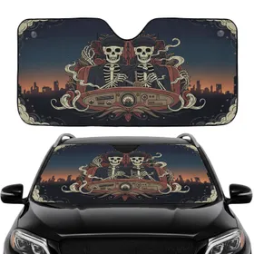 Skeleton Driver Passenger Ghastly Ride - Eerie Car Decor Gift Car Sunshade