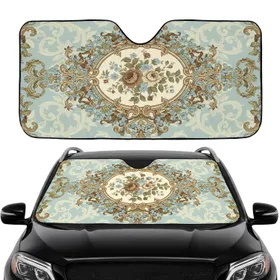 Oval Floral Medallion Sepia Roses Scrollwork Light Blue Blossoms – Home Decor Gift Car Sunshade