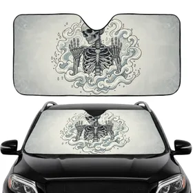 Gothic Skeleton Skull Bony Hands Transparent Surface Ethereal Mist - Eerie Lifestyle Gift Car Sunshade