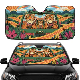 Majestic Tiger Family Car Road Trip - Adventure Lover Vehicle Decor Gift Car Sunshade