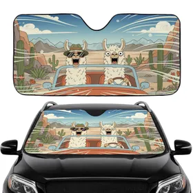 Screaming Llamas Desert Canyon Road Trip - Adventure Travel Gift Car Sunshade