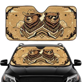 Grizzly Bears Cowboy Sunglasses Gold Chain - Everyday Car Accessory Car Sunshade