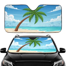 Tropical Palm Tree Ocean Waves Beach - Home Decor Gift Car Sunshade