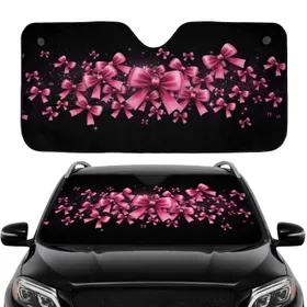 Pink Ribbon Bows Shimmering Stardust Black Velvety Void - Auto Accessory Gift Car Sunshade
