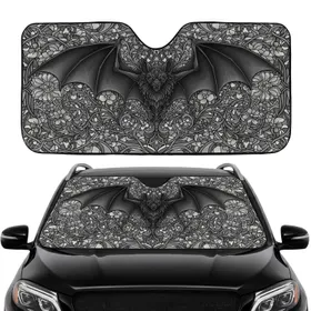 Majestic Bat Outstretched Wings Floral Scrollwork - Home Decor Gift Car Sunshade