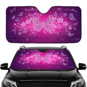 Lace Butterfly Floral Vines Blooming Flowers Purple Fuchsia - Luxury Car Interior Gift Car Sunshade