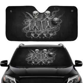 Anatomical Skeletons Earth Globe Quill Feather Ancient Script Smoke - Home Study Decor Gift Car Sunshade