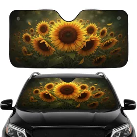 Golden Yellow Orange Sunflower Cluster Deep Green Background - Garden Nature Lover Gift Car Sunshade