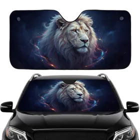 Majestic White Lion Head Vibrant Mane Cosmic Aura - Wildlife Lover Gift Car Sunshade