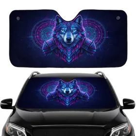 Wolf Glowing Geometric Mandalas - Wildlife Lover Car Decor Gift Car Sunshade