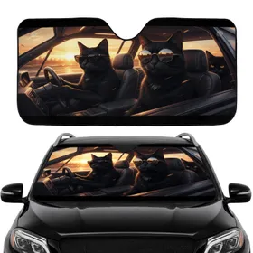 Black Cats Driving Golden Sunset - Car Lover Gift for Auto Enthusiasts Car Sunshade