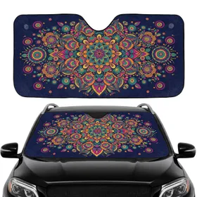 Vibrant Intricate Mandala Floral Geometric Forms - Boho Home Decor Gift Car Sunshade