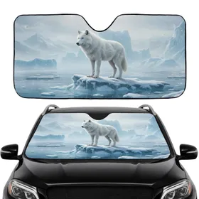 Arctic White Wolf Blue Eyes Glacial Ice Mountain - Wildlife Lover Gift Car Sunshade