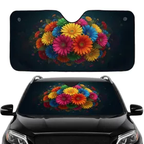 Gerbera Daisies Multi-Petal Flowers Lush Foliage - Everyday Auto Decor Car Sunshade