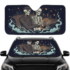 Ethereal Midnight Driver Skeletons Steering Wheel Glowing City Lights - Car Enthusiast Car Sunshade