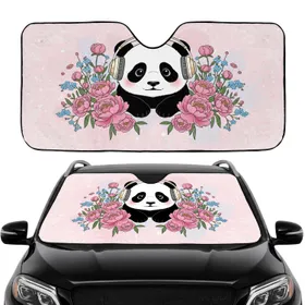 Baby Panda Floral Headphones Peonies - Home Decor Gift for Panda Lover Car Sunshade