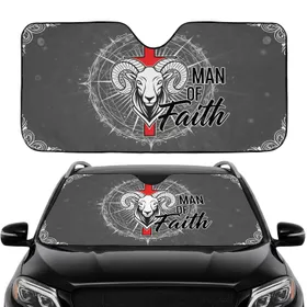Ram Head Latin Cross Man of Faith - Religious Spiritual Uplift Gift for Believers Car Sunshade