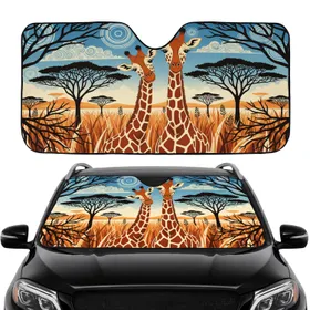 Two Spotted Giraffes Savanna Horizon Acacia Trees Tall Grass Hills - Wildlife Lover Home Decor Gift Car Sunshade
