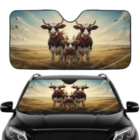 Mischievous Holstein Cows Red Sunglasses Bandanas Golden Prairie - Farmhouse Cow Lover Gift Car Sunshade
