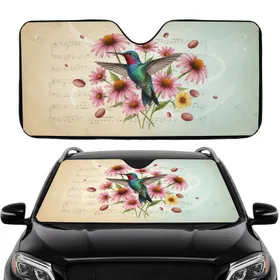 Ruby-throated Hummingbird Pink Coneflower Musical Notes - Wildlife Lover Gift Car Sunshade
