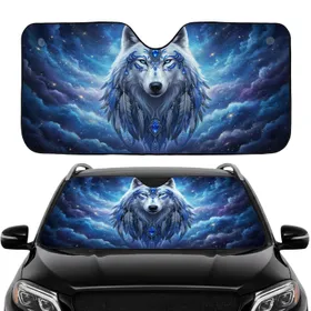White Wolf Sapphire Gemstone Blue Feathers - Wildlife Lover Gift Car Sunshade