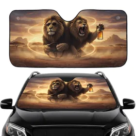 Majestic Roaring Lions African Savanna - Adventure Journey Wildlife Lover Gift Car Sunshade