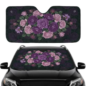 Vibrant Purple Lavender Roses Emerald Foliage - Floral Lover Home Decor Gift Car Sunshade