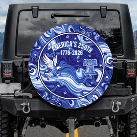 Patriotic Swirls Waves 1776-2026 - USA 250th Anniversary Independence Day Gift for Veterans Spare Tire Cover