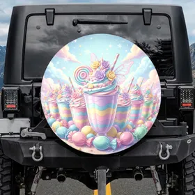 Pastel Dessert Cups Milkshakes Candies Lollipops - Sweet Shop Home Decor Gift Spare Tire Cover