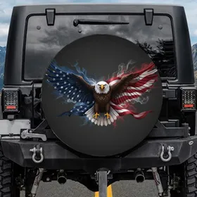 Bald Eagle American Flag Patriotic Emblem - Independence Day Gift for Fathers and Veterans Spare Tire Cover
