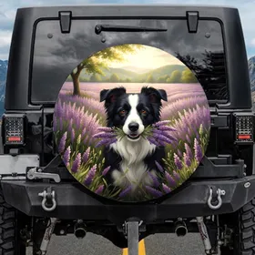 Border Collie Dog Lavender Field Flowers - Dog Lover Home Decor Gift Spare Tire Cover