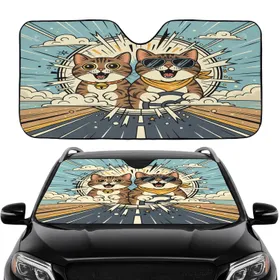 Tabby Cats Driving Cool Sunglasses Yellow Bandana Dynamic Starburst Patterns - Cat Lover Gift Car Sunshade