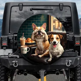 French Bulldog Jack Russell Terrier Cafe Diner Dogs - Dog Lover Home Decor Gift for Pet Owners Spare Tire Cover