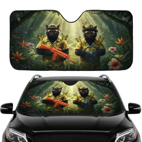 Black Cats Hawaiian Shirt Jungle Adventure - Travel Essentials Gift for Cat Lover Car Sunshade