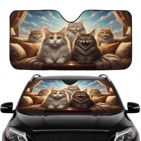 Joyful Maine Coon Cat Group - Wildlife Lover Travel Essentials Car Sunshade