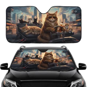 Maine Coon Cat Road Trip City Lights - Travel Essentials Cat Lover Gift Car Sunshade