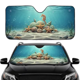 Seashell Starfish Seahorse Ocean Floor - Coastal Decor Gift for Beach Lover Car Sunshade
