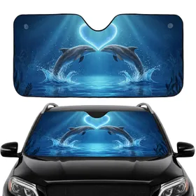 Majestic Dolphins Glowing Heart - Ocean Lover Marine Wildlife Gift Car Sunshade