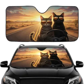 Anthropomorphic Cat Duo Aviator Sunglasses Desert Road - Adventure Journey Gift Car Sunshade