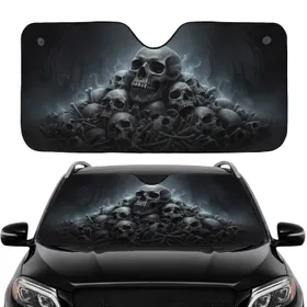 Ancient Human Skulls Bone Fragments Prominent Skull Pile - Ethereal Mist Cavern Gothic Gift Car Sunshade