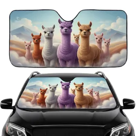 Charming Fluffy Alpacas Rolling Hills Mountains - Alpaca Lover Gift Car Sunshade